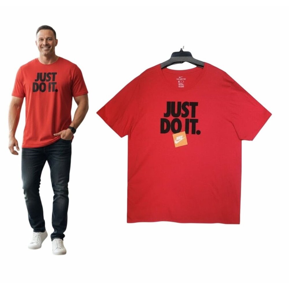 ⭐Nike Men's Sportswear Just Do It HBR Red Shirt AR5002-657 100% Cotton Size 2XL⭐